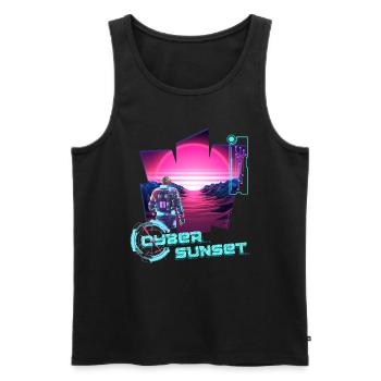 Astronaute Cyber Sunset dégradé rose - Futuriste - Débardeur bio Premium Homme - noir - Devant - Michal (187cm)