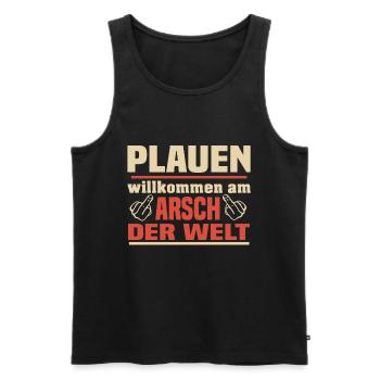 Plauen - Männer Premium Bio Tank Top - Schwarz - Vorne - AI Model Male 178 light (178cm)