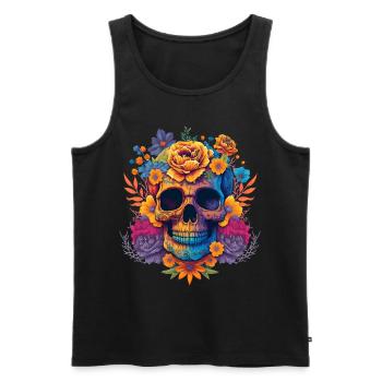 Skull with colorful flowers - Men's Premium Organic Tank Top - black - Front - Michal (187cm)