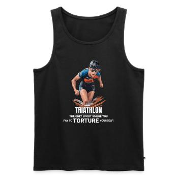 Schwimmen, Radfahren, Laufen, Triathlon, Triathlet, Leichtathletik - Männer Premium Bio Tank Top - Schwarz - Vorne - Michal (187cm)