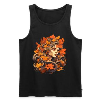 Schöne Frau mit Herbst Laub - Männer Premium Bio Tank Top - Schwarz - Vorne - AI Model Male 178 light (178cm)