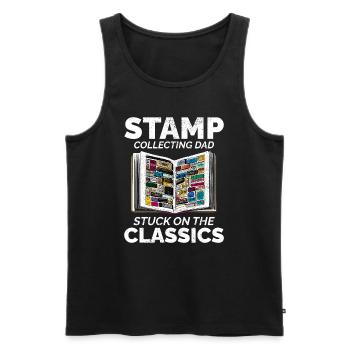 Vintage Postage Stamp Collector Dad Philatelist - Men's Premium Organic Tank Top - black - Front - AI Model Male 178 light (178cm)