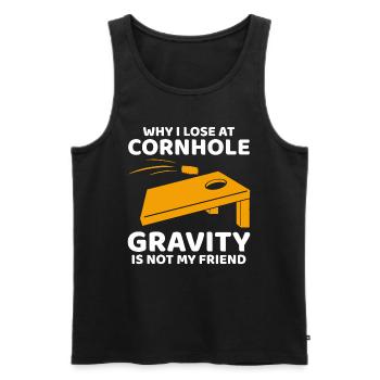 Why I Lose at Cornhole: Gravity is Not My Friend - Men's Premium Organic Tank Top - black - Front - AI Model Male 178 light (178cm)