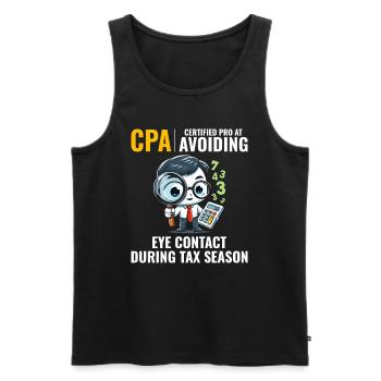 CPA : Number Ninja Esquivant le contact visuel Comptable - Débardeur bio Premium Homme - noir - Devant - AI Model Male 178 light (178cm)