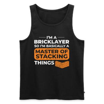 Master of Stacking Humorous Bricklayer Brick Mason - Men's Premium Organic Tank Top - black - Front - AI Model Male 178 light (178cm)