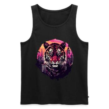 Tiger Tigerkopf Raubkatze Raubtier Stadt Neon - Männer Premium Bio Tank Top - Schwarz - Vorne - AI Model Male 178 light (178cm)