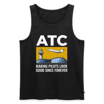 Contrôleur de la circulation aérienne ATC Aviation Humour Avion - Débardeur bio Premium Homme - noir - Devant - Michal (187cm)