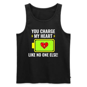 Elektriker Valentine: Du lädst mein Herz auf - Männer Premium Bio Tank Top - Schwarz - Vorne - Michal (187cm)