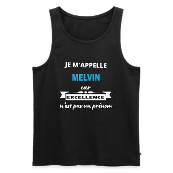 Je m'appelle excellence Melvin - Débardeur bio Premium Homme - noir - Devant - Michal (187cm)