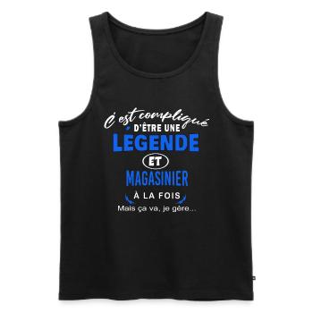 humour Légende et MAGASINIER cadeau - Débardeur bio Premium Homme - noir - Devant - Michal (187cm)