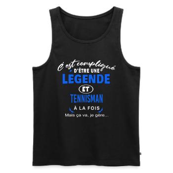 humour Légende et TENNISMAN cadeau - Débardeur bio Premium Homme - noir - Devant - AI Model Male 178 light (178cm)