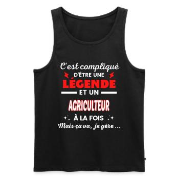 C'est compliqué phrase drôle AGRICULTEUR - Débardeur bio Premium Homme - noir - Devant - AI Model Male 178 light (178cm)