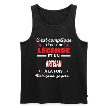 C'est compliqué phrase drôle ARTISAN - Débardeur bio Premium Homme - noir - Devant - AI Model Male 178 light (178cm)