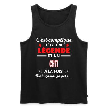 C'est compliqué phrase drôle CHTI - Débardeur bio Premium Homme - noir - Devant - AI Model Male 178 light (178cm)