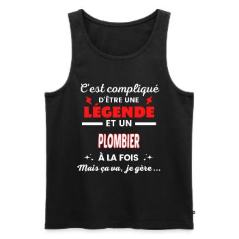 C'est compliqué phrase drôle PLOMBIER - Débardeur bio Premium Homme - noir - Devant - AI Model Male 178 light (178cm)