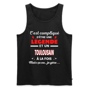 C'est compliqué phrase drôle TOULOUSAIN - Débardeur bio Premium Homme - noir - Devant - AI Model Male 178 light (178cm)