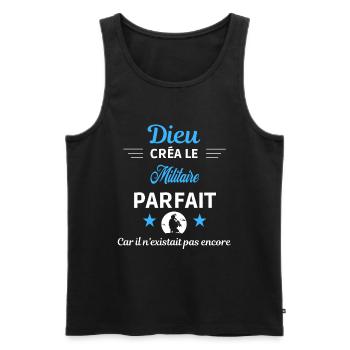 dieu créa parfait humour de bureau Militaire - Débardeur bio Premium Homme - noir - Devant - Michal (187cm)