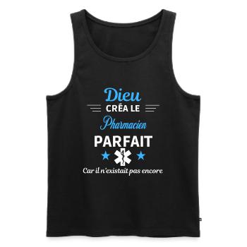 dieu créa parfait humour de bureau Pharmacien - Débardeur bio Premium Homme - noir - Devant - Michal (187cm)