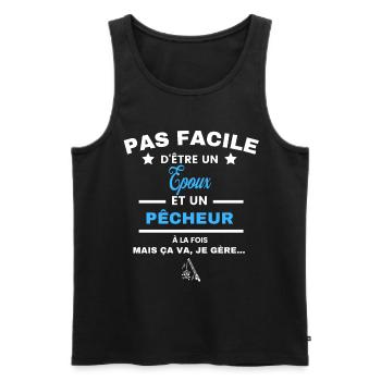 pas facile d'être pêcheur et Epoux - Débardeur bio Premium Homme - noir - Devant - Michal (187cm)