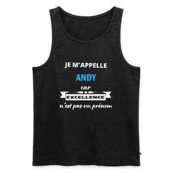 Je m'appelle excellence Andy - Débardeur bio Premium Homme - noir - Devant - Michal (187cm)
