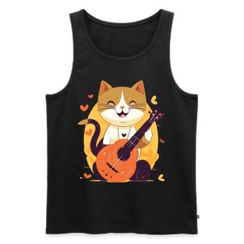 Süße Katze mit Gitarre - Männer Premium Bio Tank Top - Schwarz - Vorne - Michal (187cm)