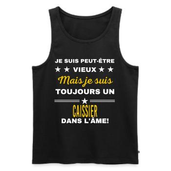 Je suis peut-être vieux CAISSIER - Débardeur bio Premium Homme - noir - Devant - Michal (187cm)