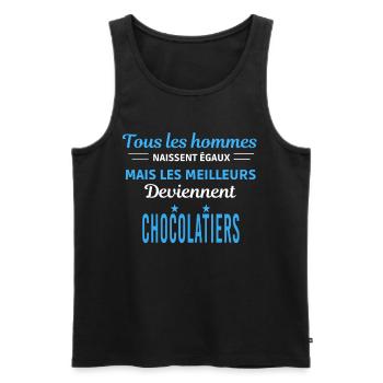 tous les hommes naissent égaux Chocolatiers - Débardeur bio Premium Homme - noir - Devant - Michal (187cm)