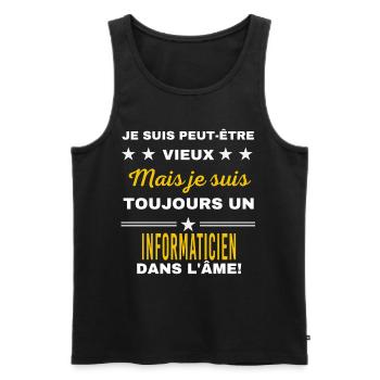 Je suis peut-être vieux INFORMATICIEN - Débardeur bio Premium Homme - noir - Devant - Michal (187cm)