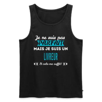 Je ne suis pas parfait LIVREUR - Débardeur bio Premium Homme - noir - Devant - Michal (187cm)