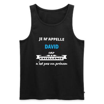 Je m'appelle excellence David - Débardeur bio Premium Homme - noir - Devant - Michal (187cm)