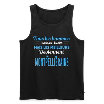 tous les hommes naissent égaux Montpelliérains - Débardeur bio Premium Homme - noir - Devant - AI Model Male 178 light (178cm)