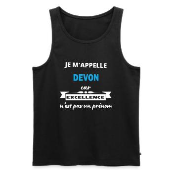 Je m'appelle excellence Devon - Débardeur bio Premium Homme - noir - Devant - Michal (187cm)