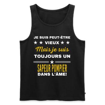 Je suis peut-être vieux SAPEUR POMPIER - Débardeur bio Premium Homme - noir - Devant - Michal (187cm)