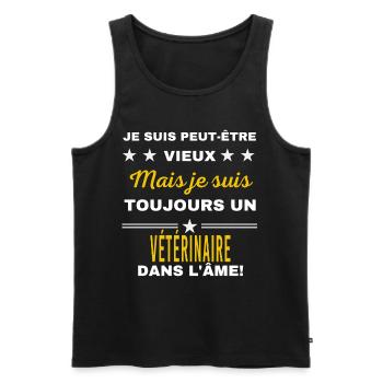 Je suis peut-être vieux VÉTÉRINAIRE - Débardeur bio Premium Homme - noir - Devant - Michal (187cm)