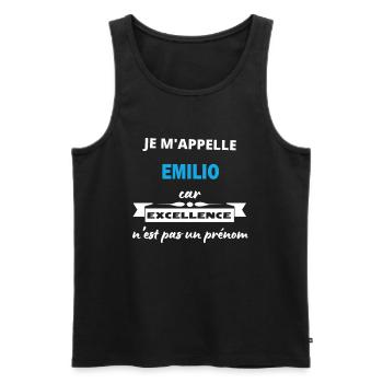 Je m'appelle excellence Emilio - Débardeur bio Premium Homme - noir - Devant - Michal (187cm)