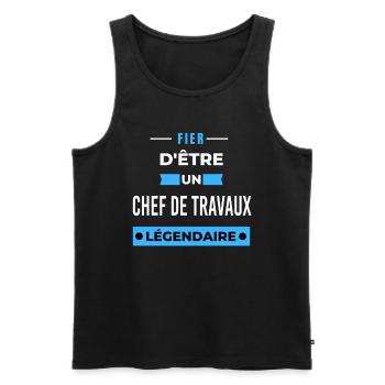 Fier d'être un légendaire CHEF DE TRAVAUX HUMOUR - Débardeur bio Premium Homme - noir - Devant - Michal (187cm)
