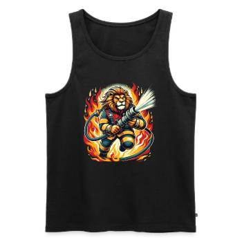 Lion, Pompier, Pompier, Flammes, Héros - Débardeur bio Premium Homme - noir - Devant - AI Model Male 178 light (178cm)