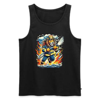 Lion, Pompier, Pompier, Flammes, Héros - Débardeur bio Premium Homme - noir - Devant - AI Model Male 178 light (178cm)