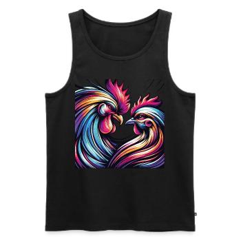 Feathered Love Rooster and Chicken in Love - Men's Premium Organic Tank Top - black - Front - Michal (187cm)