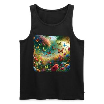 Living Painting Butterflies Flora Fauna - Men's Premium Organic Tank Top - black - Front - AI Model Male 178 light (178cm)