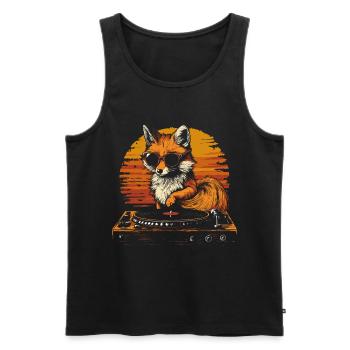 Fuchs mit Sonnenbrille am Turntable DJ Musik - Männer Premium Bio Tank Top - Schwarz - Vorne - AI Model Male 178 light (178cm)