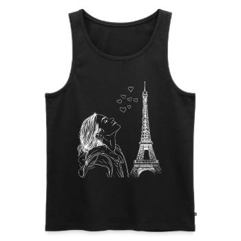Paris Tour Eiffel France Femme Coeurs Line Art - Débardeur bio Premium Homme - noir - Devant - Michal (187cm)