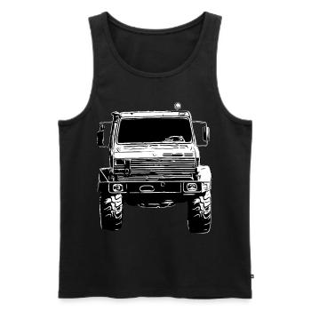 Unimog, véhicule utilitaire, camion, Unimog 406, tracteur - Débardeur bio Premium Homme - noir - Devant - AI Model Male 178 light (178cm)