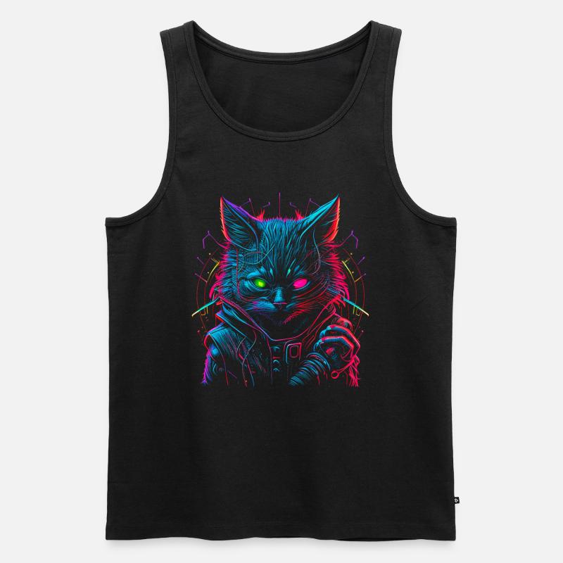 Neon Punk Hacker Katze - Männer Premium Bio Tank Top - Schwarz