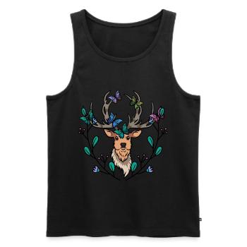 Orignal, cerf, papillons, papillon, tête de cerf, cerf - Débardeur bio Premium Homme - noir - Devant - Michal (187cm)