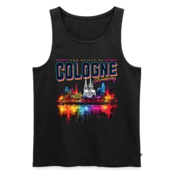 Cologne Skyline Cathédrale de Cologne Allemagne Ville Coloré - Débardeur bio Premium Homme - noir - Devant - AI Model Male 178 light (178cm)
