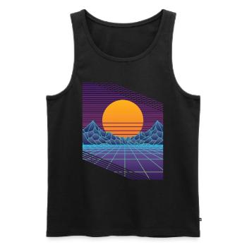 Retro 80s Vaporwave mountain - Men's Premium Organic Tank Top - black - Front - Michal (187cm)