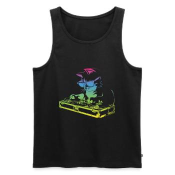 Coole Vintage Musik Produzenten DJ Katze - Männer Premium Bio Tank Top - Schwarz - Vorne - AI Model Male 178 light (178cm)