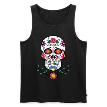 Skull - Colorful - Mustache - Beard - Men's Premium Organic Tank Top - black - Front - Michal (187cm)