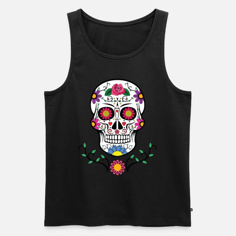 Totenkopf - Bunt - Schnurrbart -Bart - Männer Premium Bio Tank Top - Schwarz